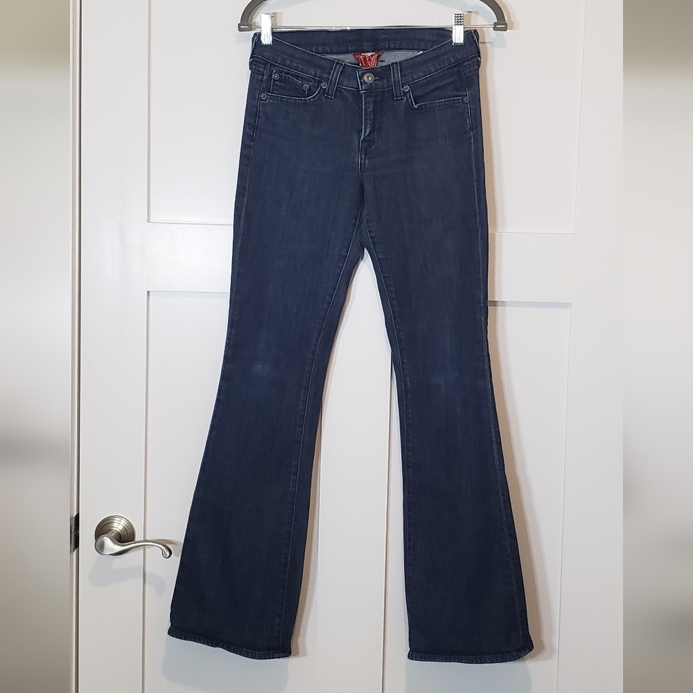 Lucky Brand Zoe Jeans Flare Mid-Rise Darkwash Button Flap Pockets Size 4
